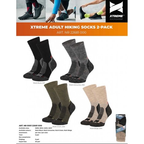 Xtreme hiking sokken van wol per twee paar met een losse boord