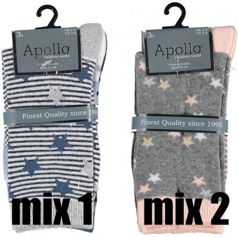 Apollo zomersokken per drie paar met sterren- en strepenprint (deze sokken hebben wel een naad!)
