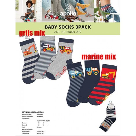 Sokjes met een bulldozer, een vrachtwagen en een cementwagen