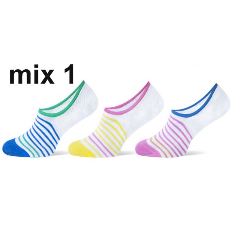 Teckel invisible sneaker met strepen per drie paar in een pakje