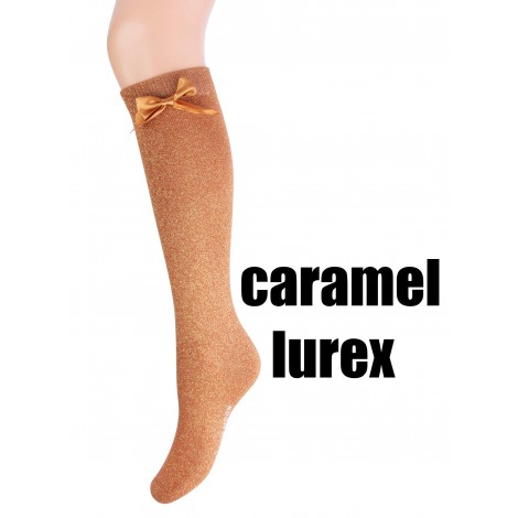 Yellow Moon kniekousen in diverse kleuren met een grote strik in de boord met of zonder lurex