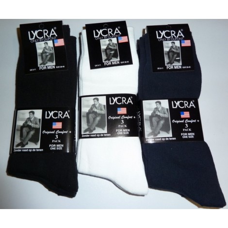 Dunne 80% katoenen heren sokken per 3 paar zonder teennaad, met lycra.