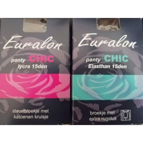 Euralon lycra panty chic 15 denier met tussenstuk of met kruisje (zie foto's nieuwe verpakking)