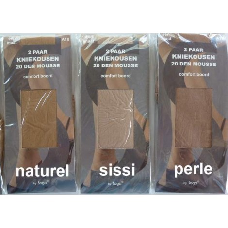 Soga/Euralon mousse kniekousen 20 denier per 2 paar in een pakje.