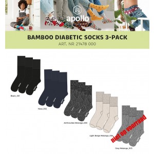 Apollo bamboo sokken voor diabeten per bundel van drie paar