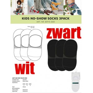 No-Show Socks voor kids in wit en zwart per drie paar