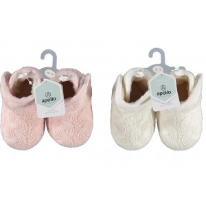 Warme gevoerde babysloffen met kabelpatroon in uni kleuren