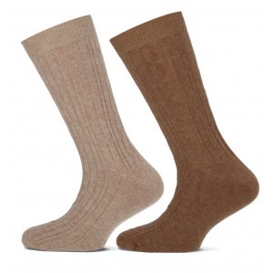 Yellow Moon 2-pack kindersokken met een kabel patroon in twee combinatie's